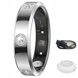 Smart Ring with Charging Case Ultra Lightweight Stainless Steel Fitness Activity Tracker Silver