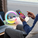 Wireless Charger Atmosphere Lamp Digital Alarm Clock Bluetooth Speaker G-Shape Night Light White