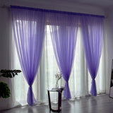3 Piece Sheer Rod Pocket Curtains Polyester for Room Divider Purple