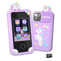 Kids Dual Camera Smart Phone Toy Touchscreen Phone with 32G TF Card Christmas Birthday Learning Play Toy Purple