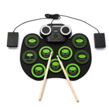 Roll Up Electronic Drum Kit Portable with Bluetooth and Dual Speakers Green