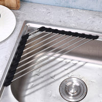 Triangle Dish Drying Rack Roll-Up Over-The-Sink Drainer Organizer for Sink Corners Black