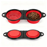 Foldable Dual Pet Bowl Portable for Cats and Dogs Home Outdoor Red