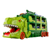Foldable Dino Carrier Truck Dual Tracks with 6 Mini Cars for Home Outdoors Green
