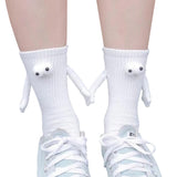 Pair of Funny Magnetic Suction 3D Doll Couple Holding Hands Socks for Women Men White