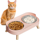 Elevated Double Stainless Steel Pet Food and Water Bowl Set Pink