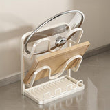 Kitchen Pot Lid Storage Rack Carbon Steel Double-Layer Holder & Spoon Rest for Kitchen Counter Space Saving Cream White
