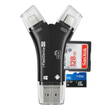 4-in-1 Multi-Port Memory Card Reader – USB, USB-C, Micro USB, SD/TF Card Slots and iOS Charging Port Adapter