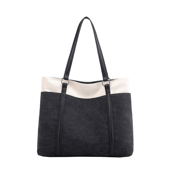 Women Tote Bag for Work Travel Canvas Laptop Handbag Shoulder Bag Black