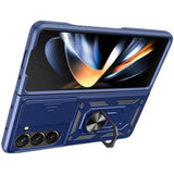 For Samsung Galaxy Z Fold Drop Protection Case Full-Body Shockproof Case with Rotating Ring Stand Blue