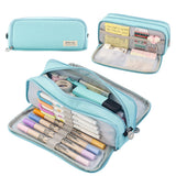 Soft Polyester Pencil Pouch with Multiple Pockets for Student Teen Sky Blue