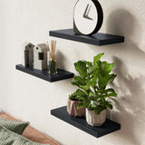 3Pcs Set Wall Mounted Floating Shelves Hanging Wood Storage Shelves for Home Bathroom Black