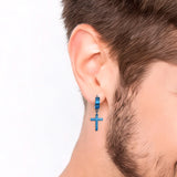 Unisex Cross Dangle Hoop Huggie Earrings – Stainless Steel Ear Studs for Men & Women