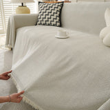 Sofa Throw Blanket with Tassel Edges Vintage Couch Cover for Sofas Chairs Beige