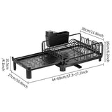 Extendable Dish Drying Rack with 270 Degree Rotating Drain Spout Telescopic Kitchen Dish Rack with Utensil Holder