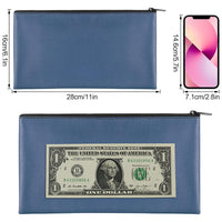 2Pcs PU Leather Storage Bag with Zipper Money Pouch Cash Storage Bag Black and Navy Blue