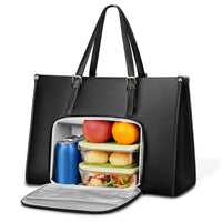 Laptop Tote Bag with Insulated Lunch Compartment PU Briefcase with Lunch Box Pocket Work Bag for Office