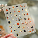2PCS Halloween Nail Stickers Black Cat Ghost Pumpkin Self Adhesive