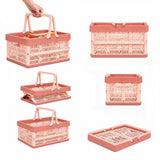 Collapsible Shopping Basket with Handles for Camping Shopping Pink