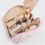 Travel Makeup Bag Puffy Padded Cosmetic Organizer Case Wide Opening Toiletry Pouch Pink