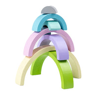 Wooden Rainbow Stacker Nesting Puzzle Blocks Jigsaw Montessori Toys Light Green