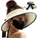 Adjustable Foldable Sun Visor Hat Wide Brim Open Top for Outdoor Beige