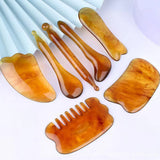 7Pcs Guasha Body Scraping Facial Face Thin Gua Sha Board Massager Tool Set Amber