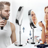 Rotating Double-Side Makeup Mirror 1X/10X Magnifying Cosmetic Mirror with Adjustable LED Light Silver