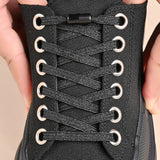 4Pcs No Tie Elastic Shoelaces with Metal Lock Quick Slip-On 100cm Flat Stretch Shoelaces Replacement for Running Travel Sports Sneakers Black