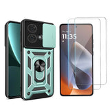 Case and Tempered Glass Screen Protector Set Compatible With Moto G86 Power Dark Green