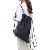 Water-resistant Drawstring Backpack Bag Portable Gym for Outdoor Travel Black