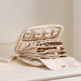 PU Leather Jewelry Organizer Bag Multi Compartment for Travel with Velvet White