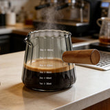 180ml Ribbed Glass Measuring Cup with Engineered Wood Handle Black