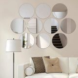 10-Piece Acrylic Round Mirror Stickers Silver Decorative Mirrors for Wall Party Photography