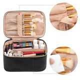 PU Leather Makeup Bag Large Capacity Travel Cosmetic Bag Toiletry Bag for with Handle and Divider Black