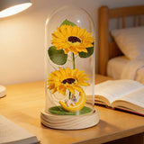 Sunflower LED Night Light with Glass Dome Home Decor Gift Yellow