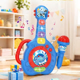 Guitar Toy with LED Lights Detachable Microphone and Music Blue