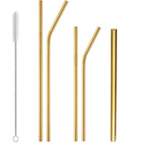 17Pcsk Reusable Stainless Steel Metal Straws with Cleaning Brushes and Pouch Gold