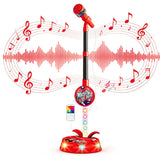 Flashing Light Karaoke Mic with Stand Adjustable for Youngsters Toy Red