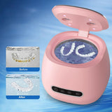 3-Cleaning Modes Ultrasonic Rechargeable Cleaner with Stainless Steel Tank for Retainers Pink