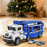 Large Transporter Truck Toy with Dual Track and 6 Alloy Racing Cars Blue