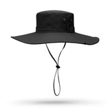 Foldable Wide Brim Outdoor Hat with Wind Strap for Fishing and Hiking Black
