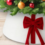 Christmas Tree Skirt Collar with Bow for Stand and Wire Cover White