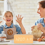 Dimmable Digital Alarm Clock with Wireless Charger Station for Home Office Wood