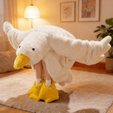 Wearable Goose Blanket Hoodie Onesie Oversized Flannel Cozy Hooded with Sleeves for Teens Adult White
