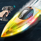 Remote Control Boat Rechargeable with LED Lights for Pool and Lake Orange
