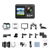 6K 30FPS Action Camera with Waterproof Case Dual Screens and EIS Stabilization