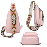 Women Sling Bag PU Leather Crossbody Bag Shoulder Bag Pink