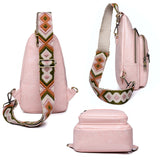 Women Sling Bag PU Leather Crossbody Bag Shoulder Bag Pink