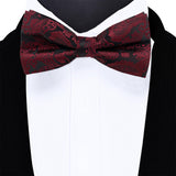4 Piece Pre Tied Bow Tie Pocket Square and Cufflink Set Jacquard Red